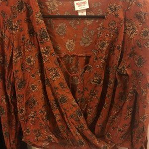 Long sleeve, faux wrap long sleeve blouse